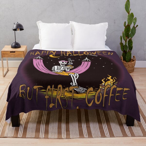 Item preview, Funny Happy Halloween- But First, Coffee- Hippie Skeleton designed and sold by EvaWolf.