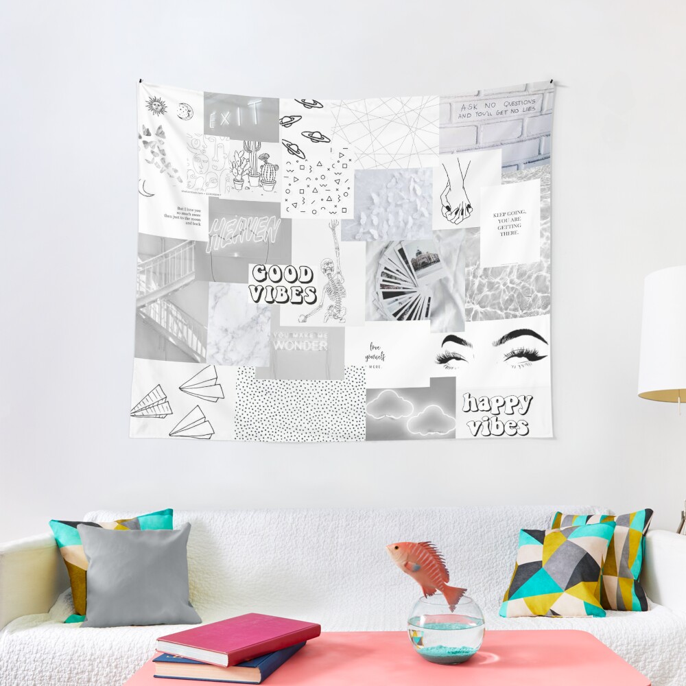 Disover white aesthetic collage Tapestry