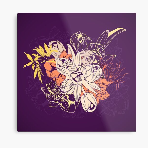 Graphic composition composed of tulips and narcissus Metal Print