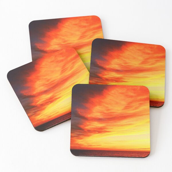 Item preview, Dark Red and Orange Sunset with cloudy sky over ocean designed and sold by Vero De.