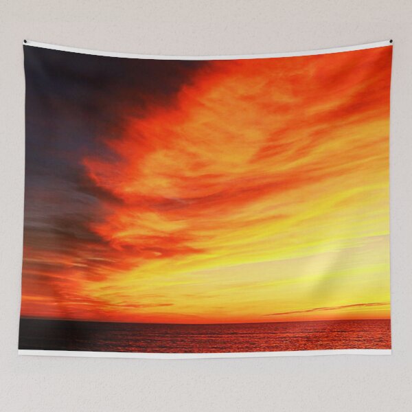 Item preview, Dark Red and Orange Sunset with cloudy sky over ocean designed and sold by Vero De.