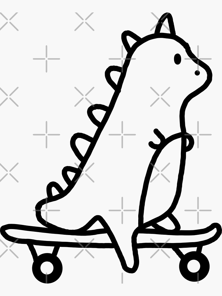 "Cartoon Dinosaur Riding A Skateboard" Sticker for Sale by