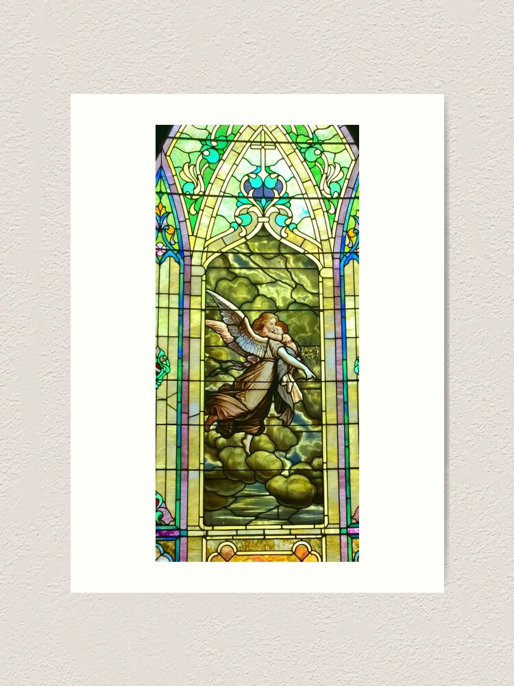 Alternate view of New Harmony-Stained Glass-Madonna & Child-Angel & Baby-St. Stephen's Church Art Print