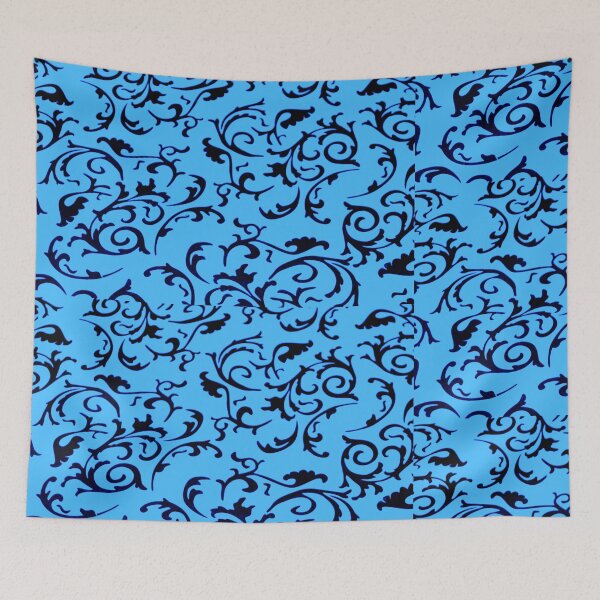 Item preview, ARABIATA 4 bis patterns blue sky black Morocco Essaouira flowers leaves design arabesques scrolls decor designed and sold by dragonemma.