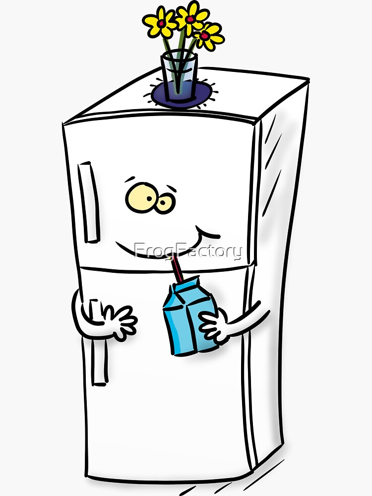 "Funny refrigerator cartoon illustration" Sticker for Sale by