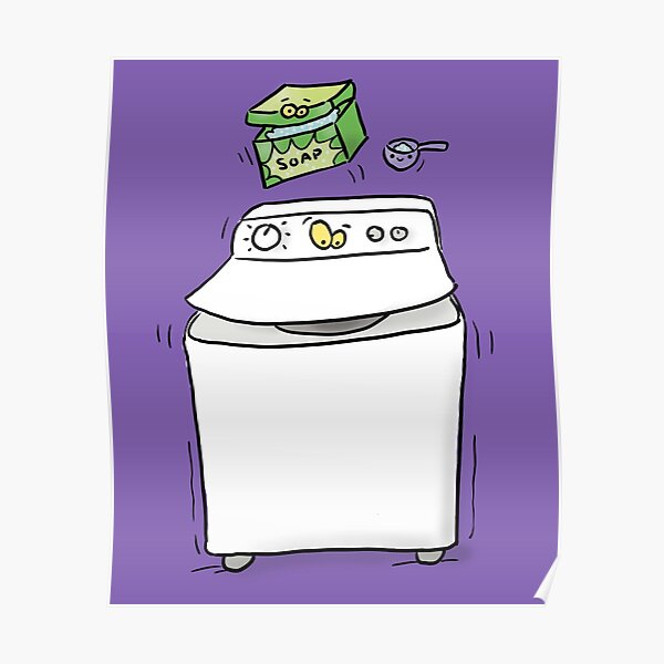 Cute funny washing machine laundry cartoon illustration