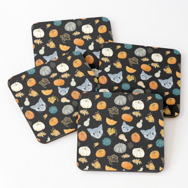 Item preview, Devious Cats with Halloween Harvest Pumpkins Party Style Pattern designed and sold by Andreea Dumez.