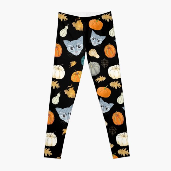 Devious Cats with Halloween Harvest Pumpkins Party Style Pattern Leggings