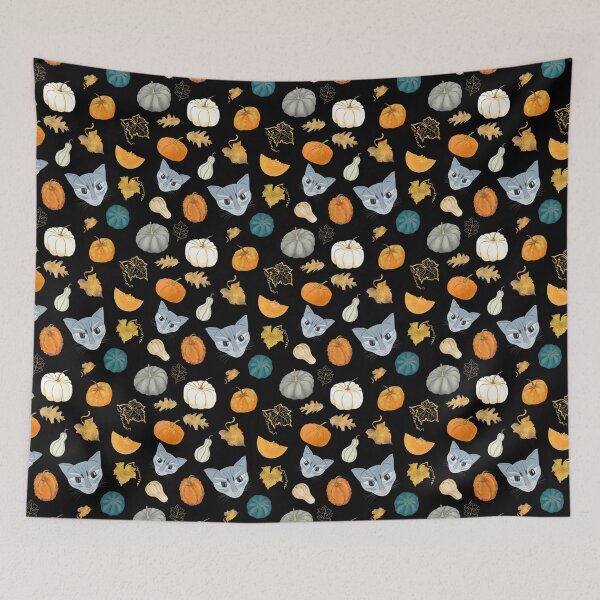 Item preview, Devious Cats with Halloween Harvest Pumpkins Party Style Pattern designed and sold by Andreea Dumez.