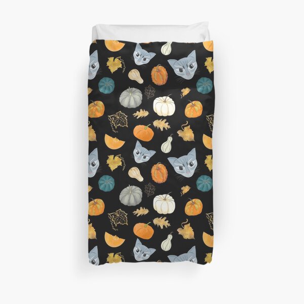 Devious Cats with Halloween Harvest Pumpkins Party Style Pattern Duvet Cover