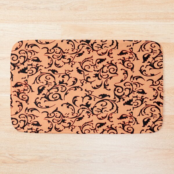Item preview, ARABIATA 3 bis patterns pink salmon black Morocco Essaouira flowers leaves design arabesques scrolls decor designed and sold by dragonemma.