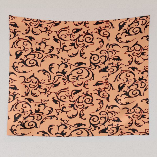 Item preview, ARABIATA 3 bis patterns pink salmon black Morocco Essaouira flowers leaves design arabesques scrolls decor designed and sold by dragonemma.