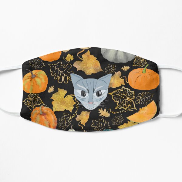 Halloween Evil Cat in a Pumpkin Patch Flat Mask