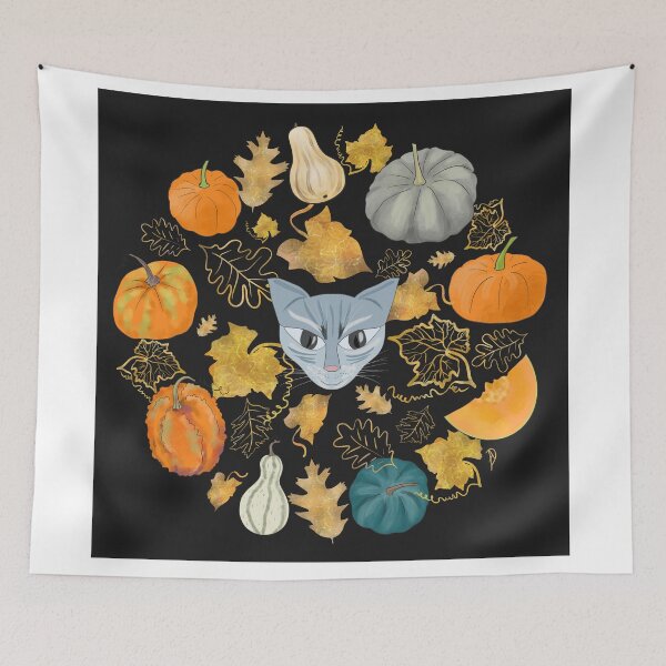 Item preview, Halloween Evil Cat in a Pumpkin Patch designed and sold by Andreea Dumez.