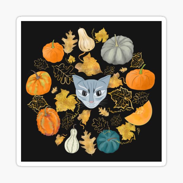 Halloween Evil Cat in a Pumpkin Patch Sticker