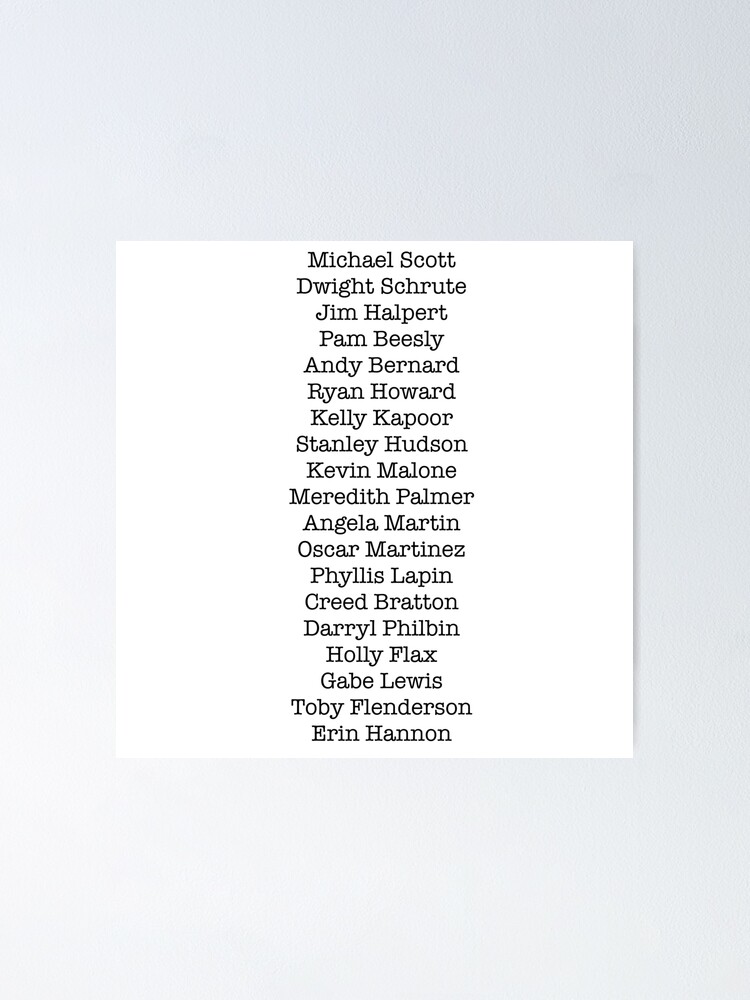 The Office Cast Character List Of Names Poster By Missemmamarie Redbubble