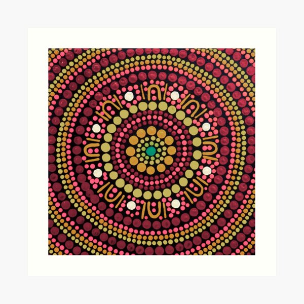 Red Peach /& Pink Dot Mandala Pattern 4 inch Brown