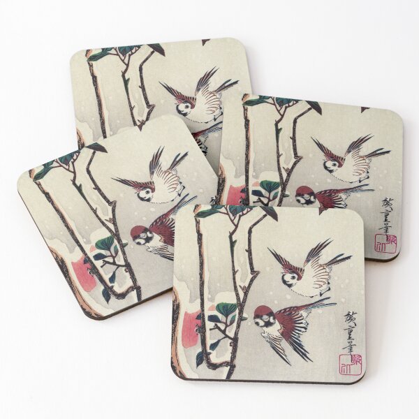 Item preview, Sparrows and Camellias in the Snow - Hiroshige - 1838 designed and sold by CJET.