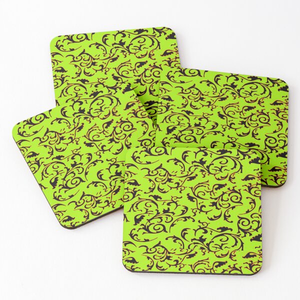 Item preview, ARABIATA 2 bis green black patterns Morocco Essaouira flowers leaves design arabesques scrolls decor designed and sold by dragonemma.
