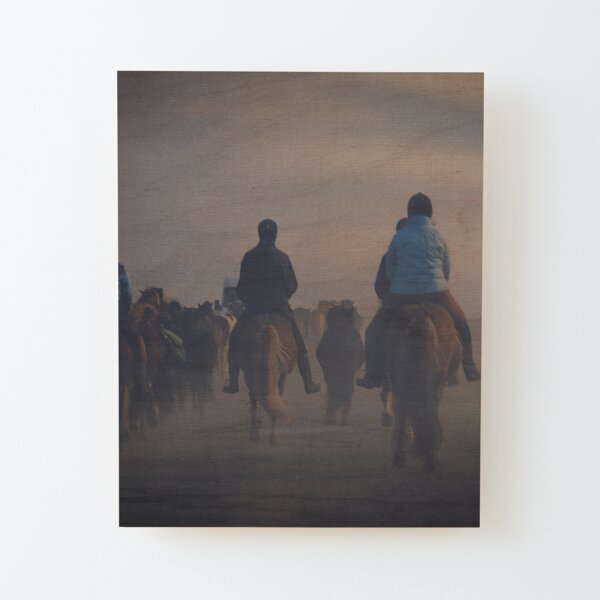 Icelandic horses on the road Wood Mounted Print