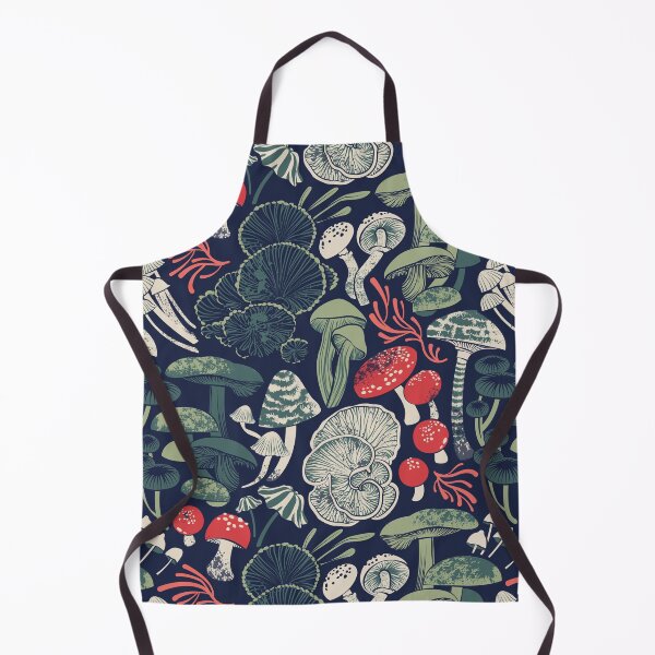 Item preview, Mystical fungi // midnight blue background sage and forest green red and coral wild mushrooms designed and sold by SelmaCardoso.
