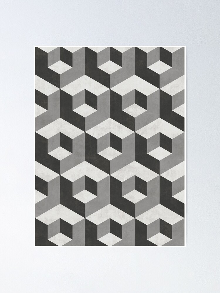 Geometric Cube Pattern 2 Shades Of Grey Poster By Zoltanratko Redbubble