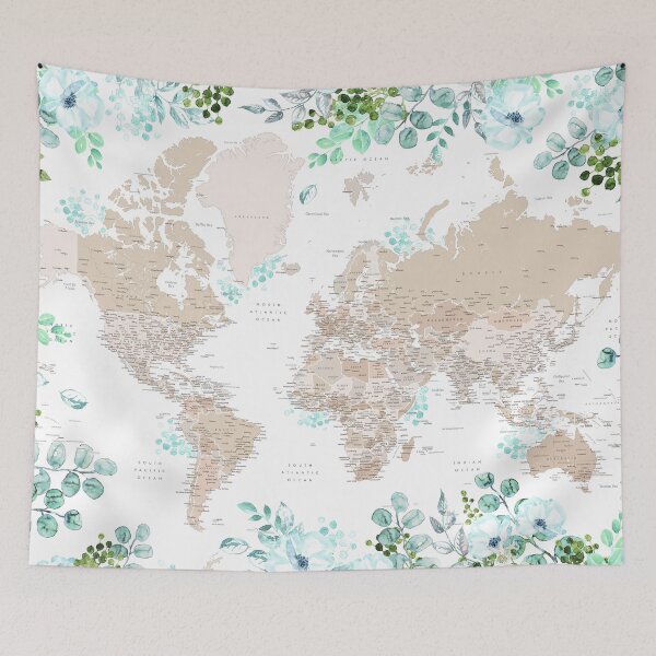 Item preview, Leanne detailed world map with greenery designed and sold by blursbyai.