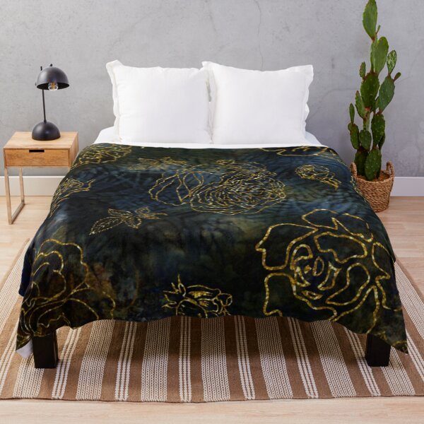 Item preview, Midnight Garden Botanical Big Gold Roses On Indigo Background designed and sold by IZiets.