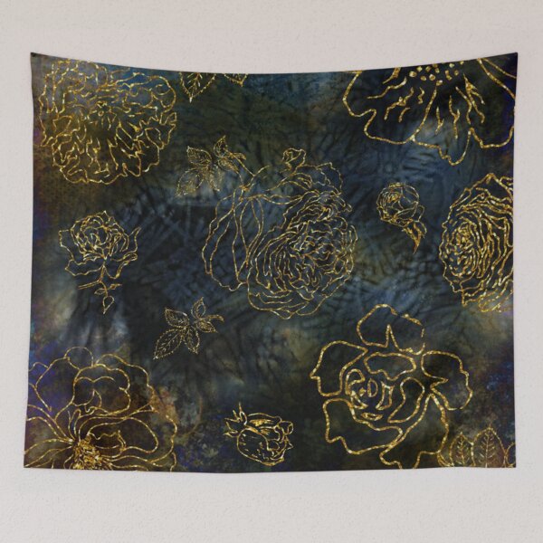 Item preview, Midnight Garden Botanical Big Gold Roses On Indigo Background designed and sold by IZiets.