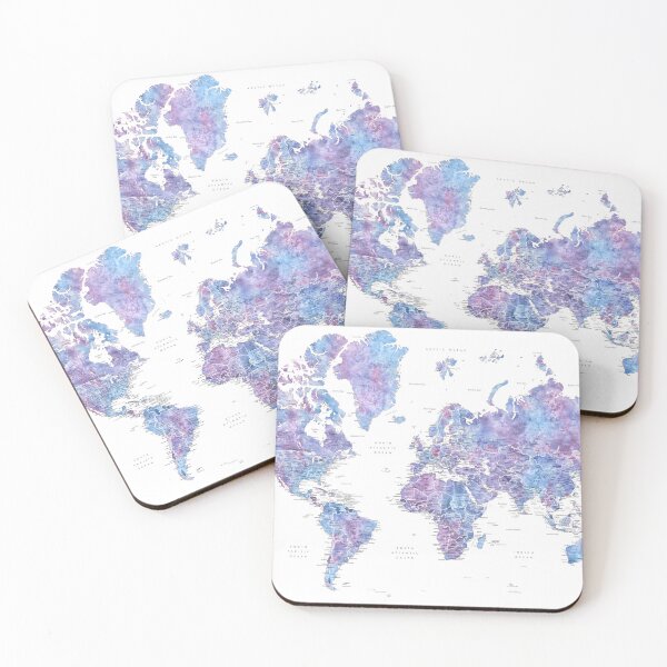 Item preview, Purple watercolor detailed world map Raul designed and sold by blursbyai.