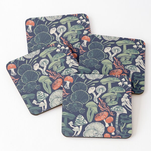 Item preview, Mystical fungi // midnight blue background sage and forest green orange wild mushrooms designed and sold by SelmaCardoso.