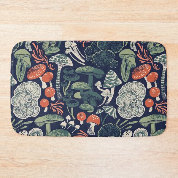 Item preview, Mystical fungi // midnight blue background sage and forest green orange wild mushrooms designed and sold by SelmaCardoso.