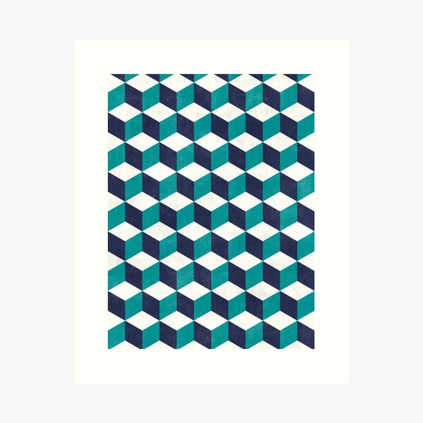 Item preview, Geometric Cube Pattern - Turquoise, White, Blue Concrete designed and sold by Zoltan Ratko.