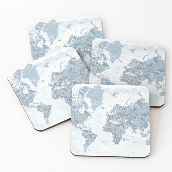 Item preview, Steel watercolor detailed world map Raul designed and sold by blursbyai.