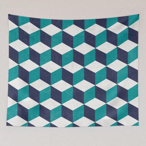 Item preview, Geometric Cube Pattern - Turquoise, White, Blue Concrete designed and sold by Zoltan Ratko.