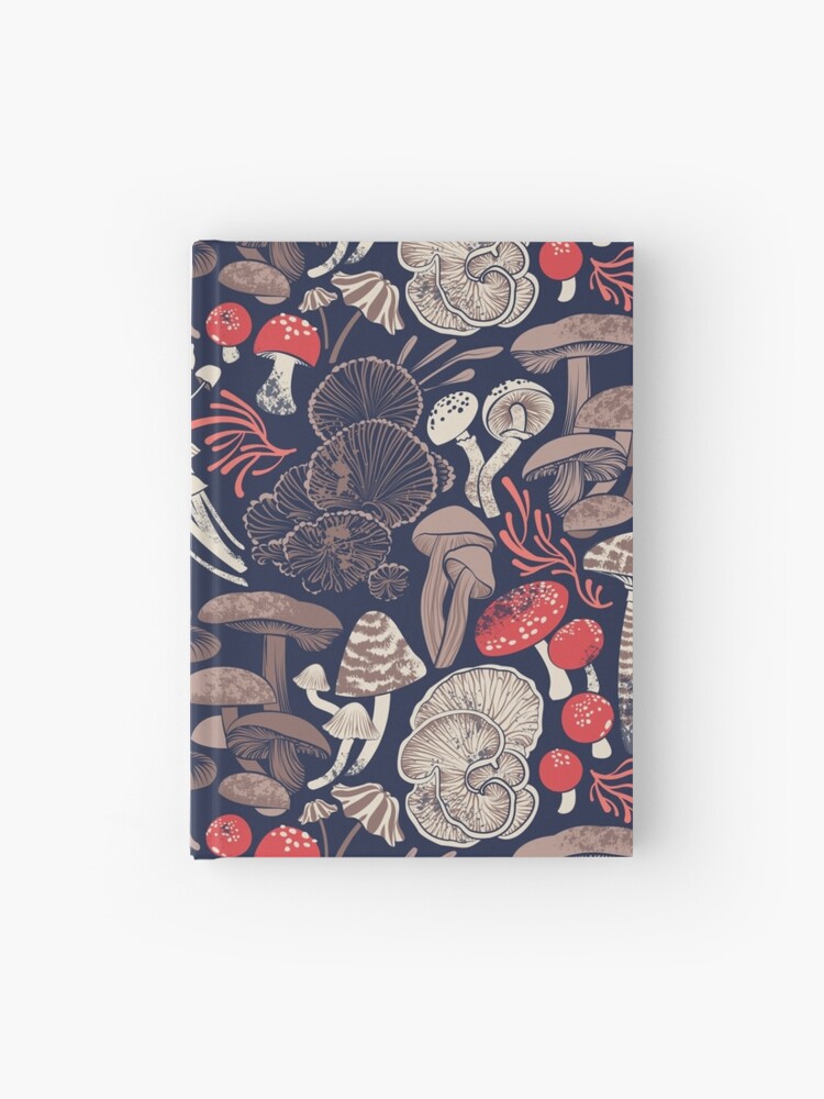 Mystical fungi // midnight blue background brown red and coral