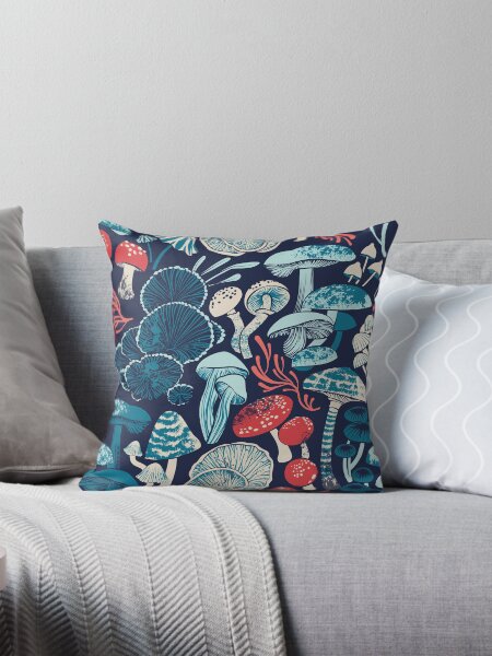 Item preview, Mystical fungi // midnight blue background aqua teal coral and red wild mushrooms designed and sold by SelmaCardoso.