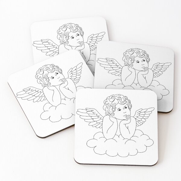 Item preview, Line art of simple angel sitting on clouds and pondering or thinking  designed and sold by adesignworld.
