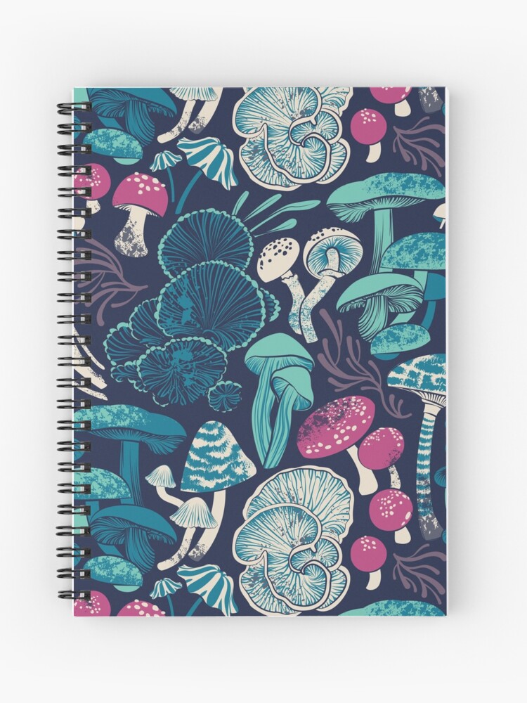 Mystical fungi // midnight blue background mint teal and dark pink