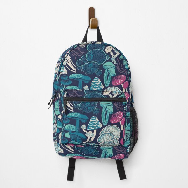 Item preview, Mystical fungi // midnight blue background mint teal and dark pink wild mushrooms designed and sold by SelmaCardoso.
