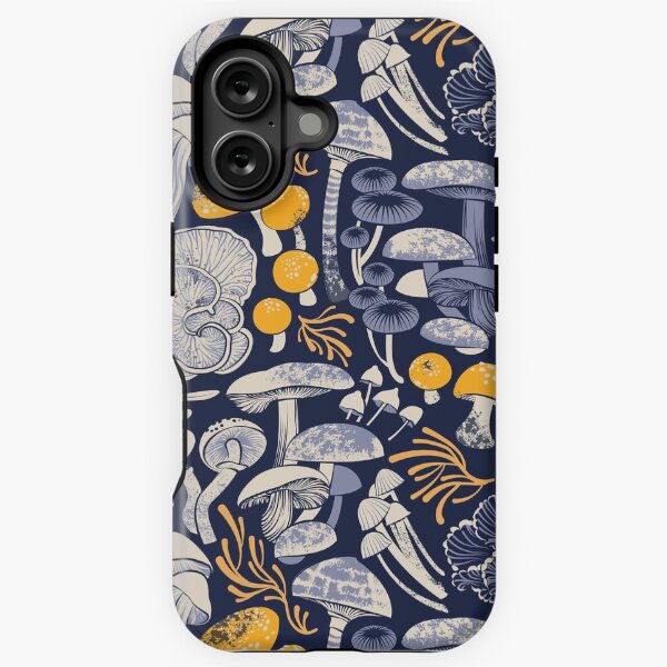 Vista previa del artículo con la obra «Hongos místicos // Fondo azul medianoche, hongos silvestres de color azul pálido y amarillo marfil», diseñado y vendido por SelmaCardoso.
