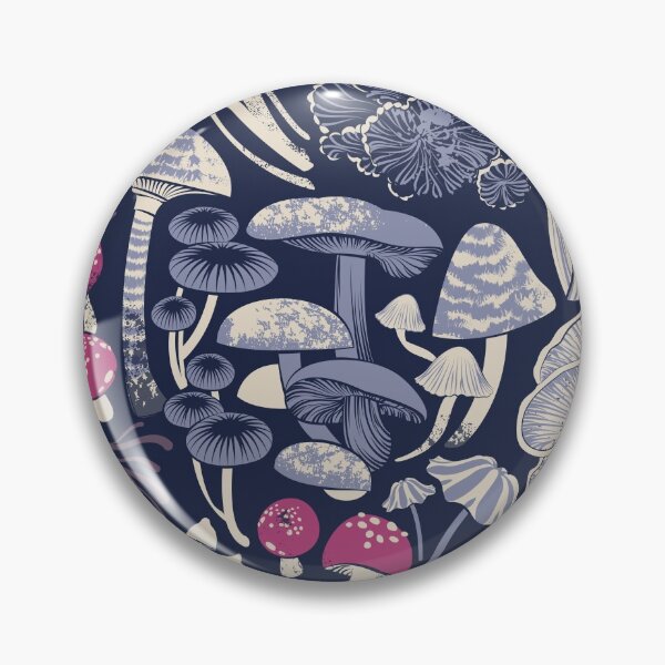 Item preview, Mystical fungi // midnight blue background ivory pale blue and dark pink wild mushrooms designed and sold by SelmaCardoso.