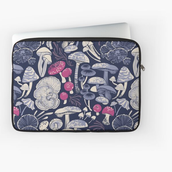 Item preview, Mystical fungi // midnight blue background ivory pale blue and dark pink wild mushrooms designed and sold by SelmaCardoso.