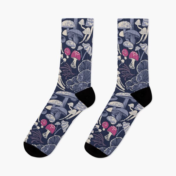 Item preview, Mystical fungi // midnight blue background ivory pale blue and dark pink wild mushrooms designed and sold by SelmaCardoso.