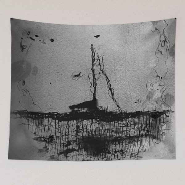 Item preview, Great yacht black ink paint art designed and sold by dreamofdenim.