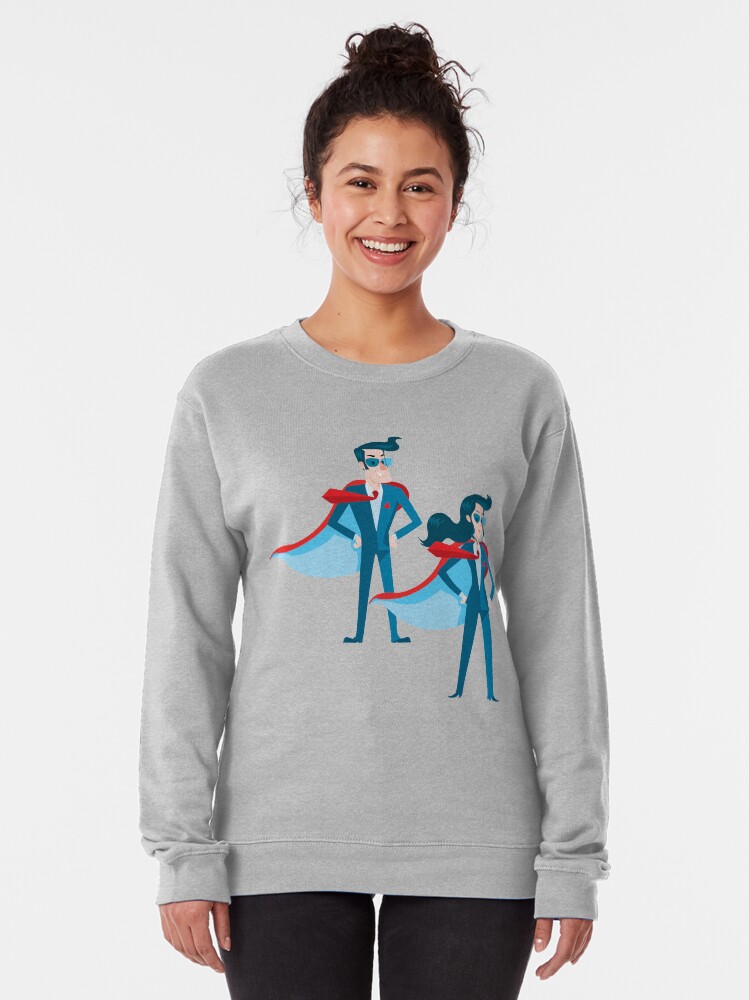 Alternate view of man and a woman super hero pair Pullover Sweatshirt