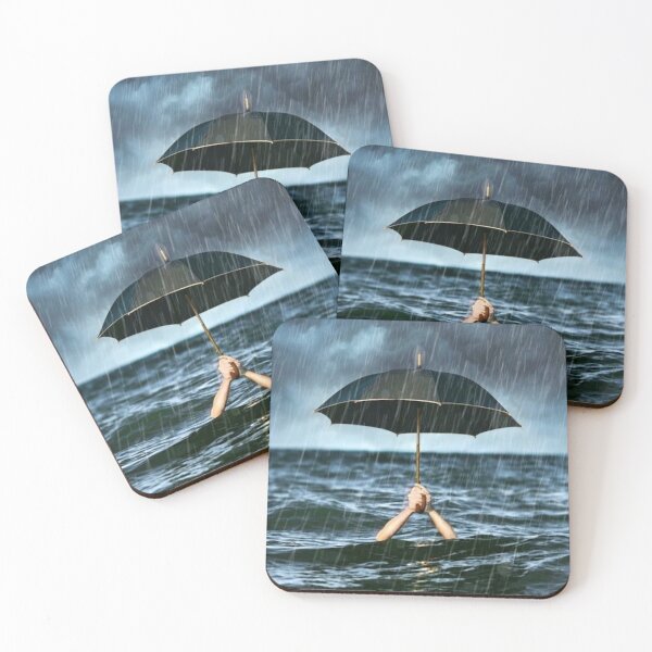 Item preview, Rain holding black umbrella in ocean underwater designed and sold by MindChirp.