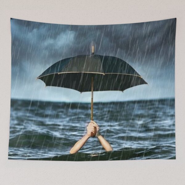 Item preview, Rain holding black umbrella in ocean underwater designed and sold by MindChirp.