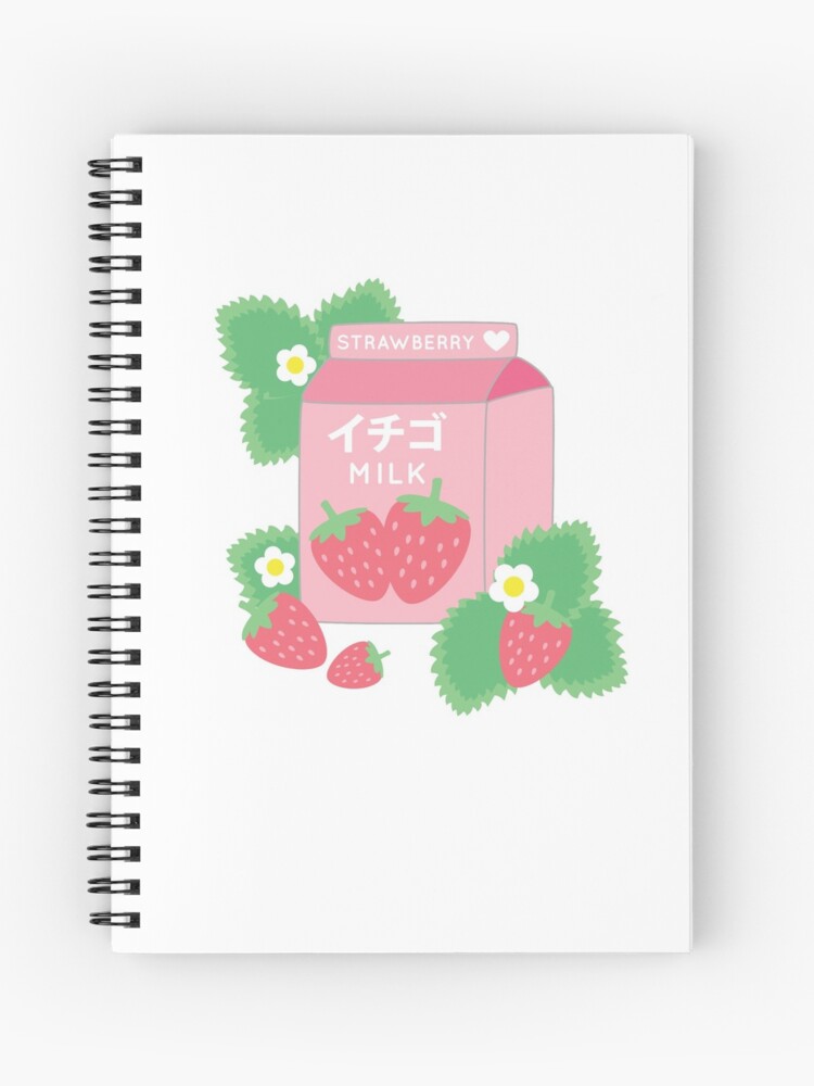 Strawberries Pink Flowers Dots Kawaii Cute Pastel Spiral Notebook for Sale  by candymoondesign