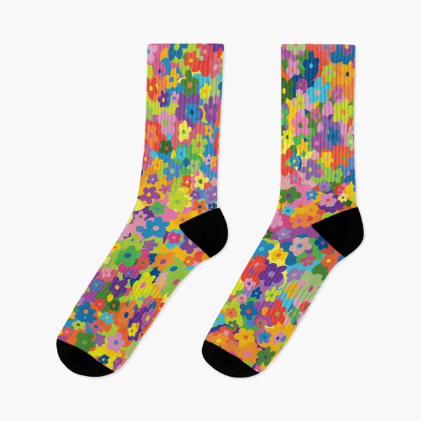 Aperçu de l'œuvre Motif floral vintage psychédélique de fleurs arc-en-ciel créée et vendue par Grace Martyn.